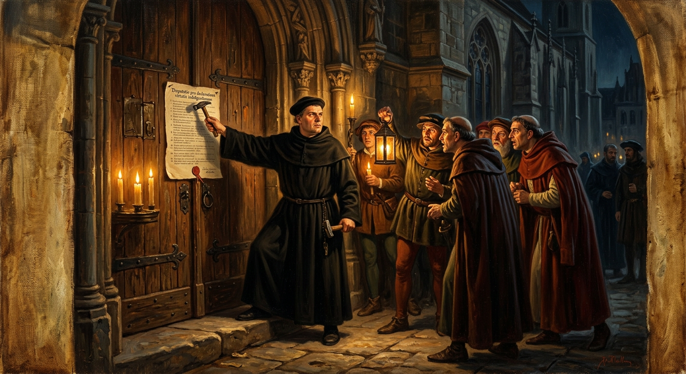 Historische Darstellung Martin Luthers beim Anschlag der 95 Thesen an die Schlosskirche Wittenberg